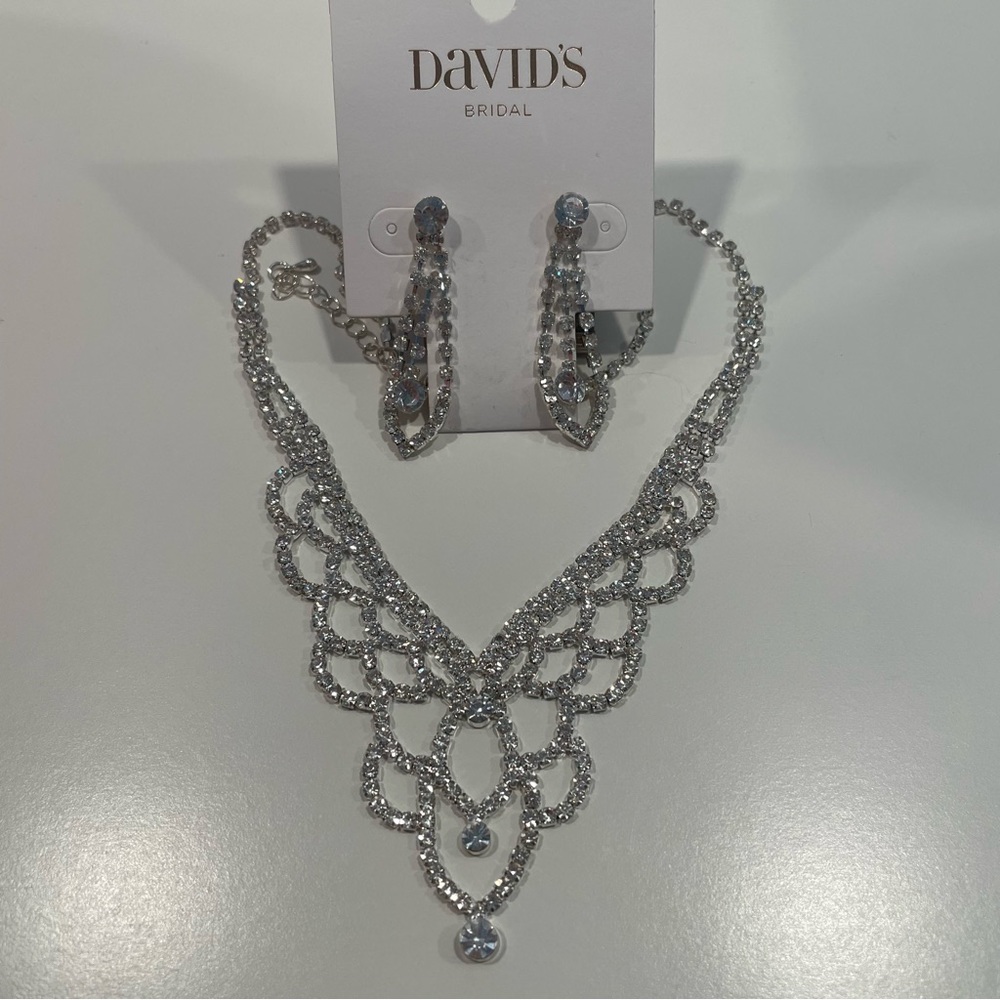 NWT David’s Bridal Women Earrings and Necklace Set